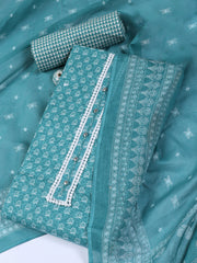 Neck Work Cotton Blend Unstitched Suit With Dupatta
