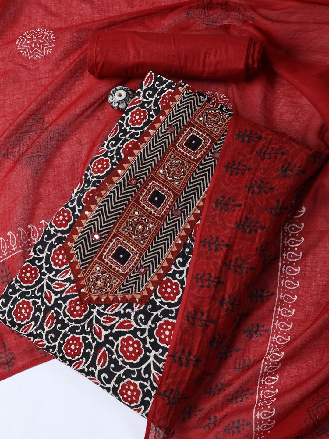 Printed Cotton Blend Unstitched Suit With Dupatta