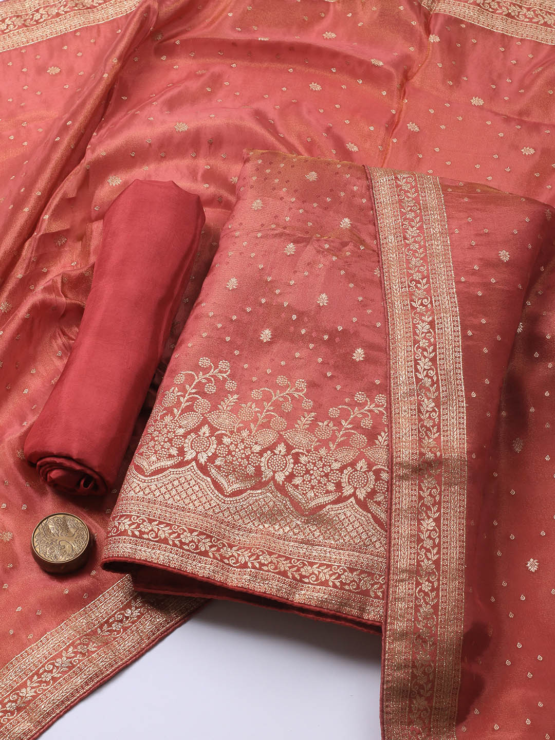 Embroidered Art Silk Unstitched Suit Piece With Dupatta
