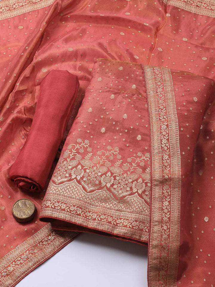 Embroidered Art Silk Unstitched Suit Piece With Dupatta