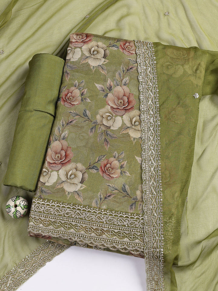 Patch Neck Art Silk Unstitched Suit With Dupatta