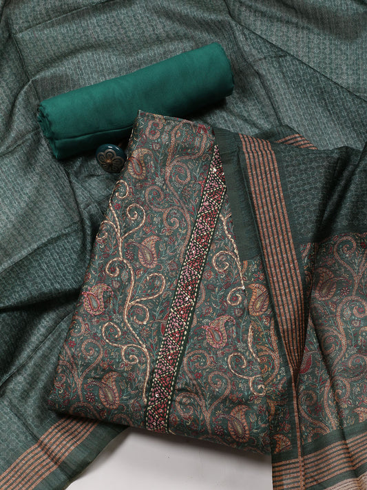 Kantha Work Chanderi Unstitched Suit With Dupatta