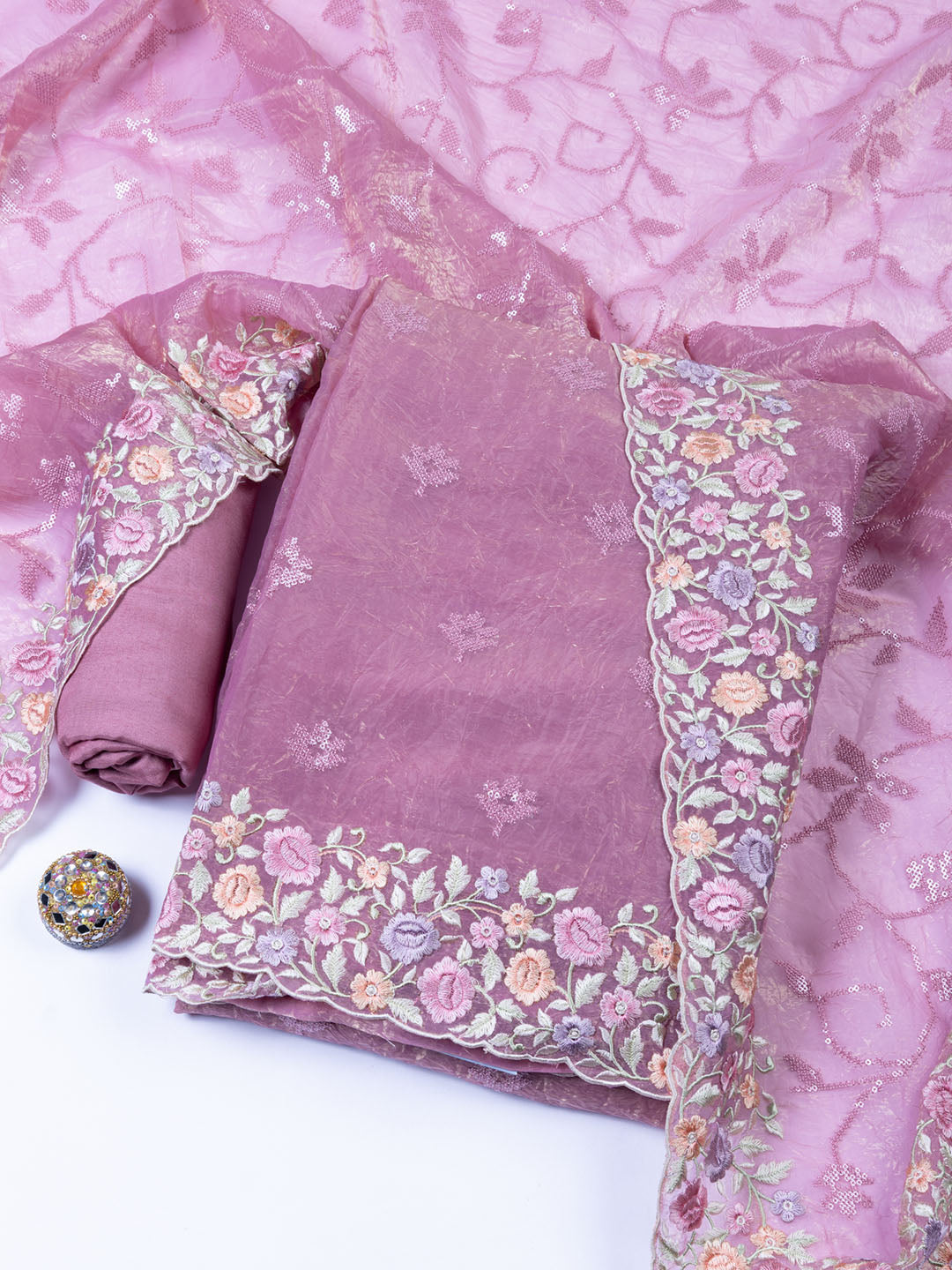 Embroidered Tissue Unstitched Suit With Dupatta