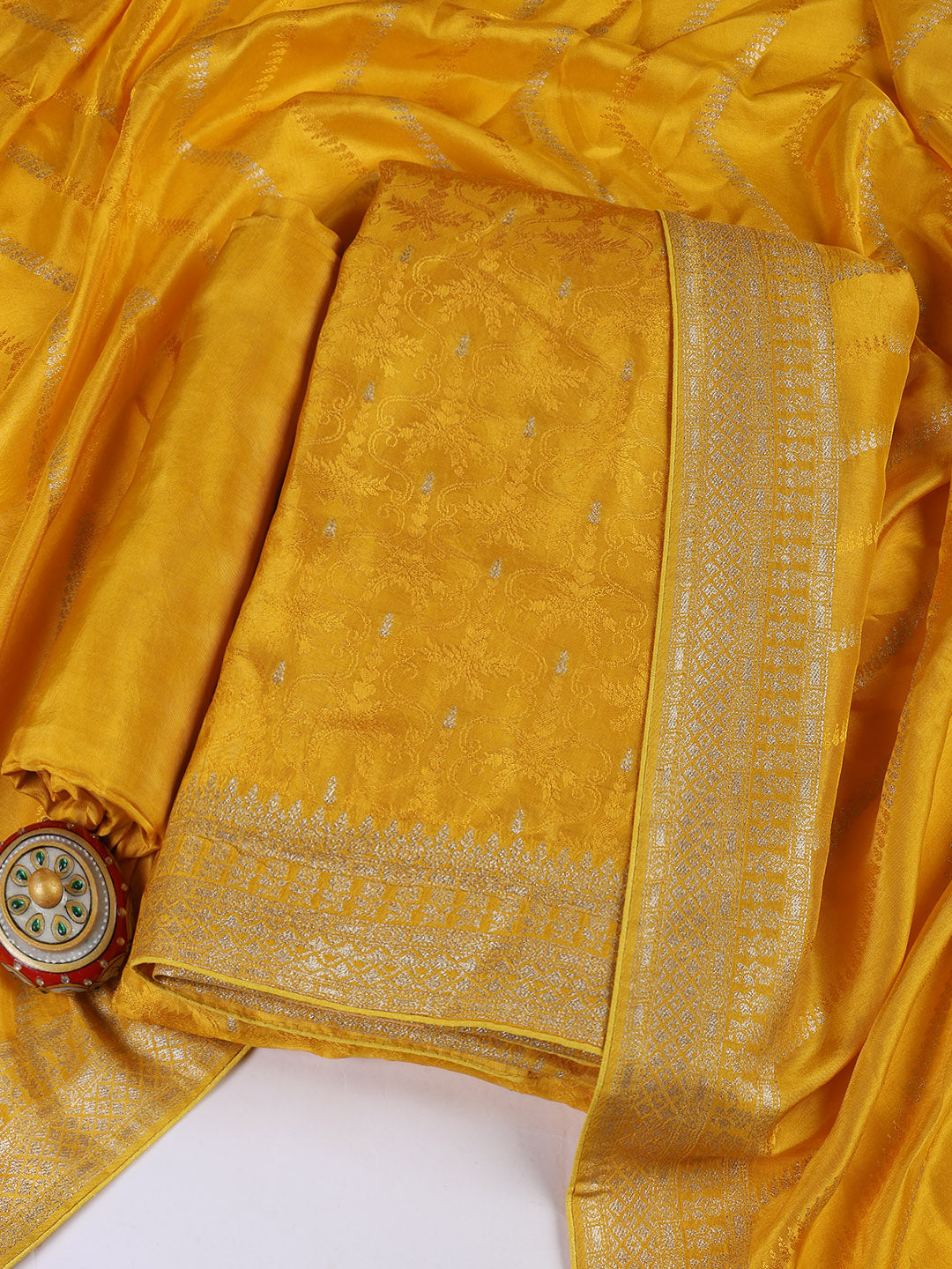 Embroidery Chanderi Unstitched Suit With Dupatta