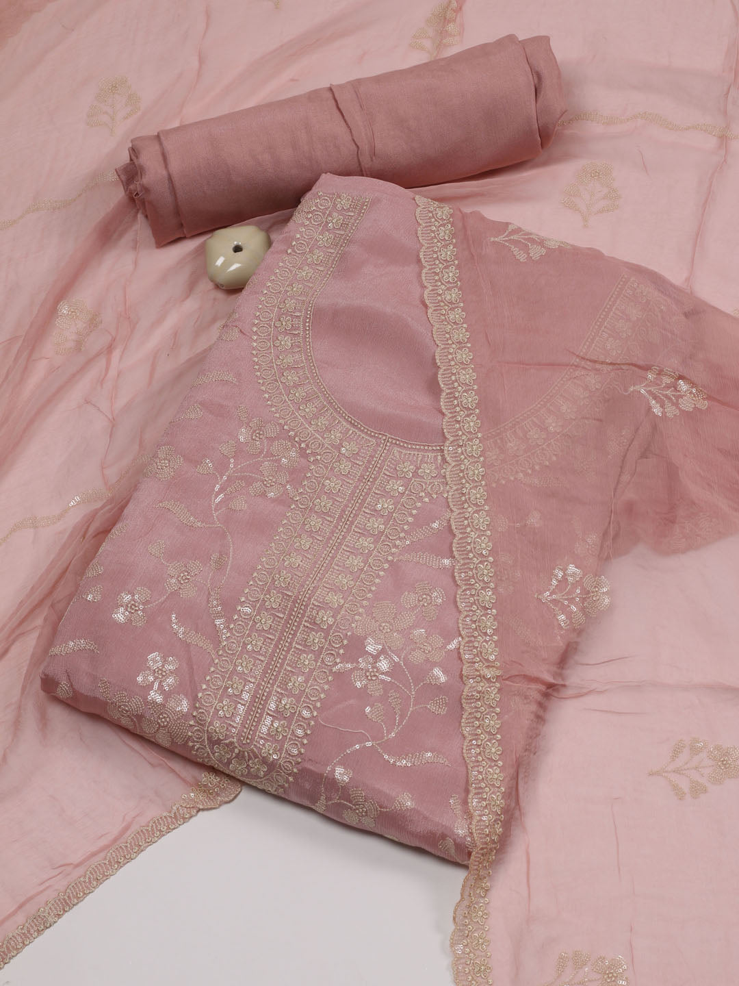 All Over Embroidered Crepe Unstitched Suit Piece With Dupatta