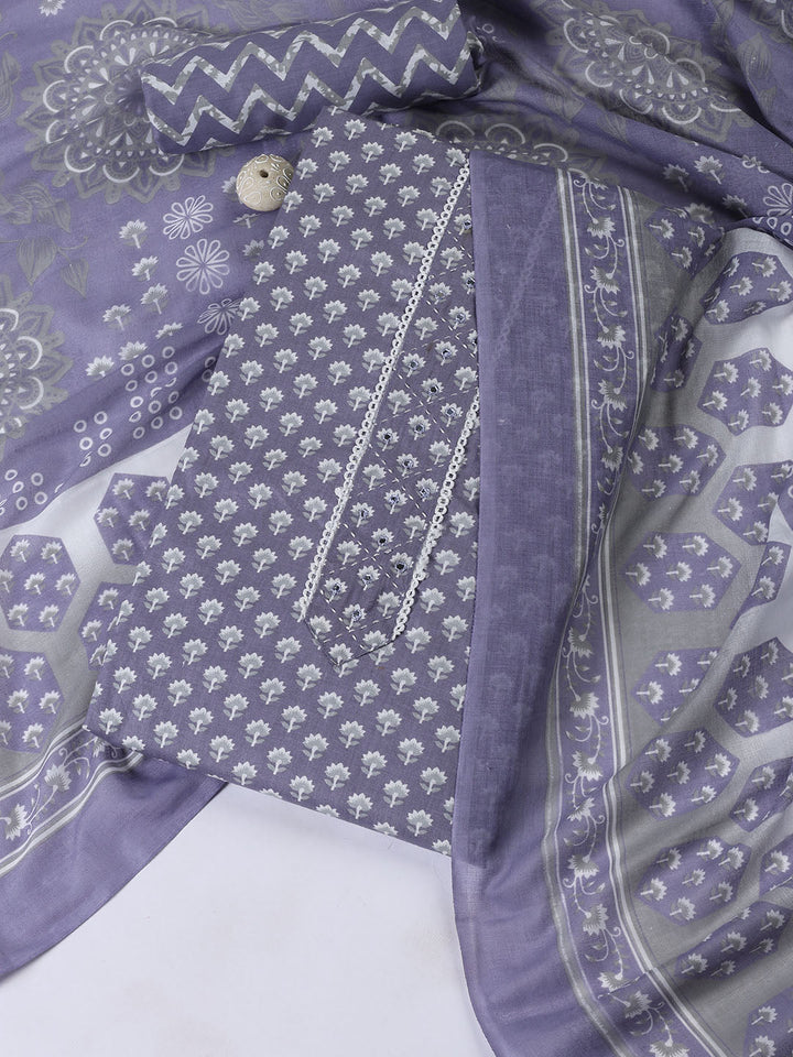 Neck Patti Cotton Blend Unstitched Suit With Dupatta