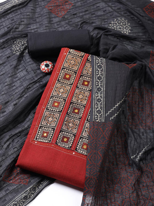 Printed Cotton Blend Unstitched Suit Piece With Dupatta