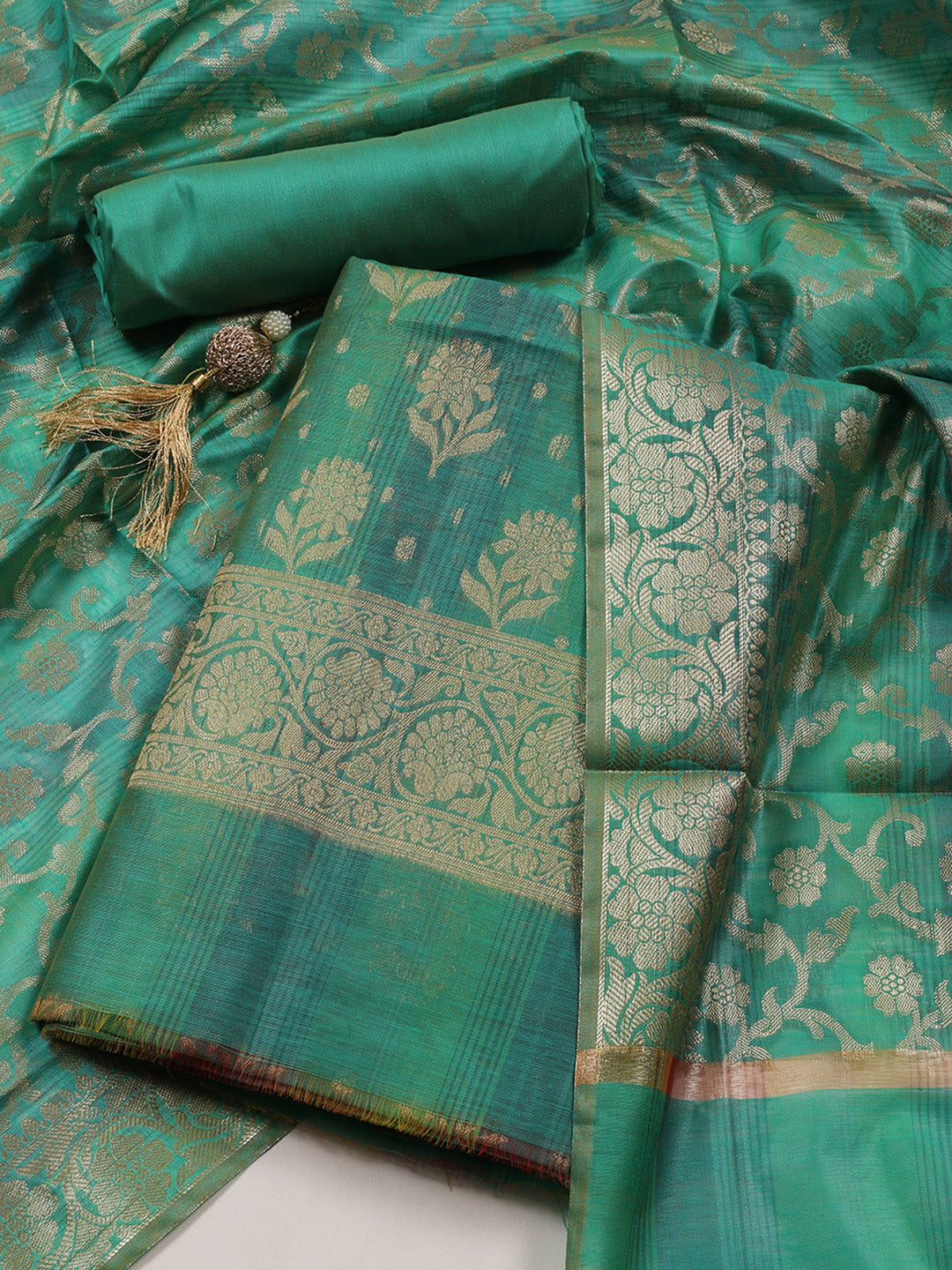 Woven Chanderi Unstitched Suit With Dupatta