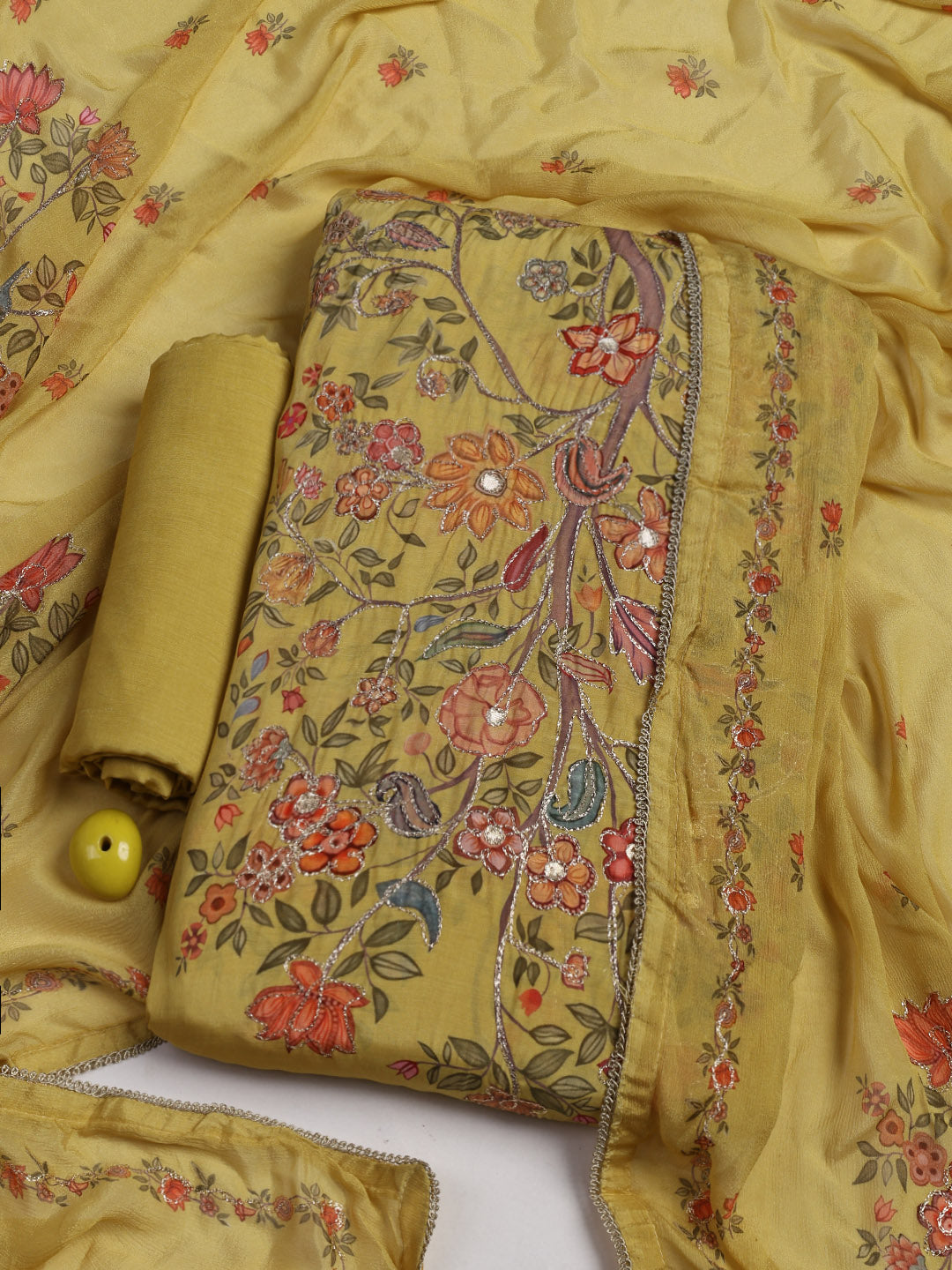 Gota Work Muslin Unstitched Suit Piece With Dupatta