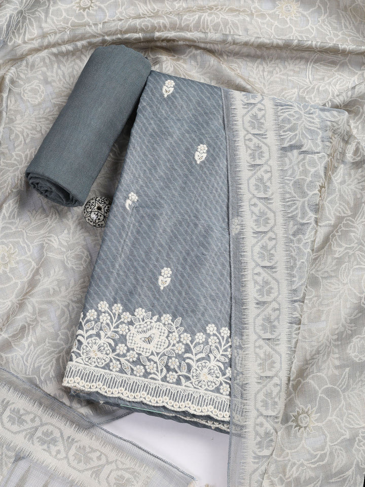 Embroidered Chanderi Unstitched Suit Piece With Dupatta