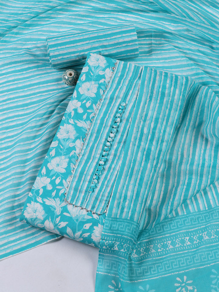 Neck Patti Cotton Blend Unstitched Suit With Dupatta