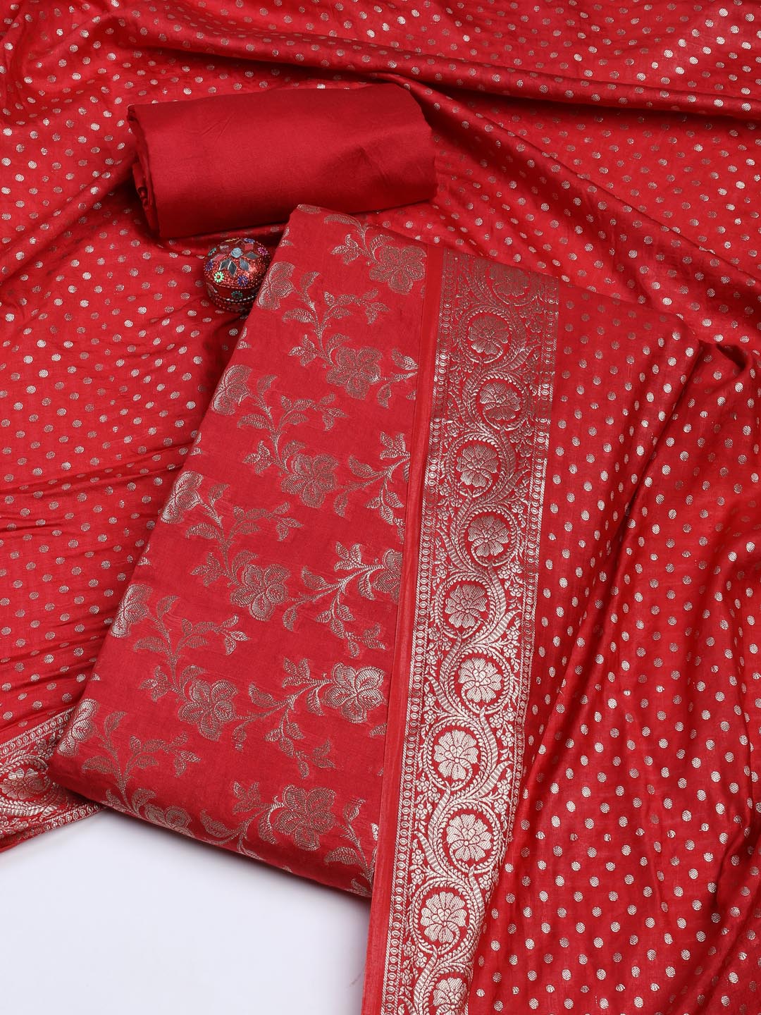 Floral Woven Chanderi Unstitched Suit With Dupatta