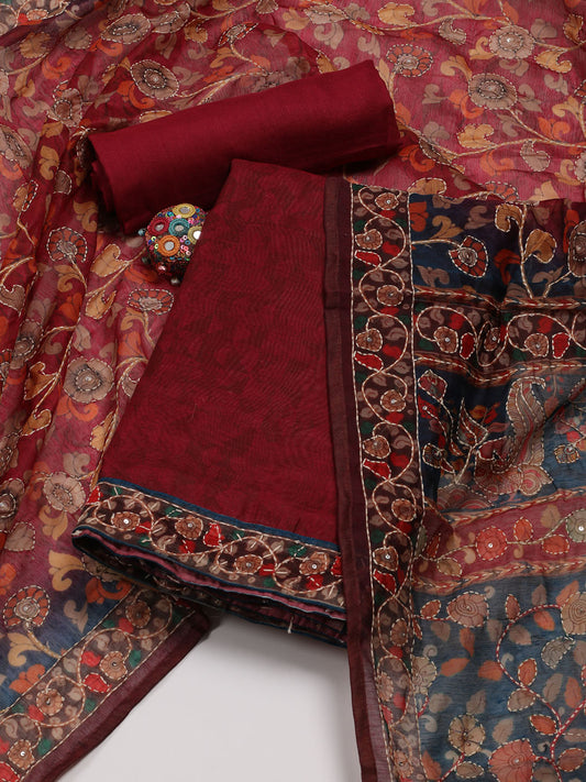 Kantha Printed Chanderi Unstitched Suit With Dupatta