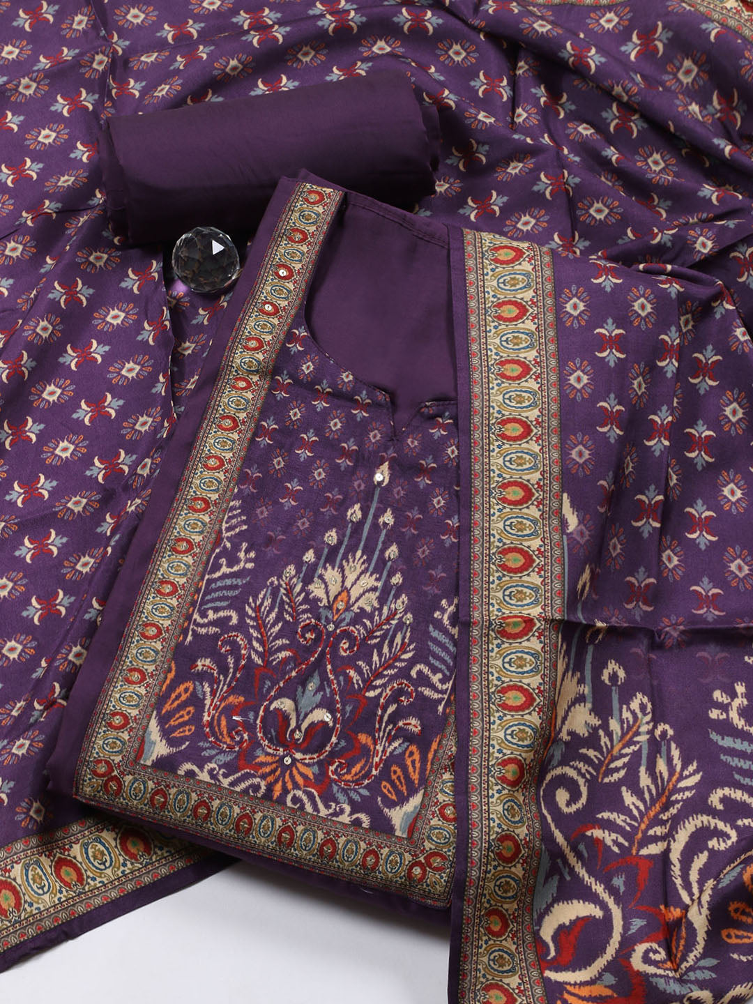 Printed Chanderi Unstitched Suit Piece With Dupatta