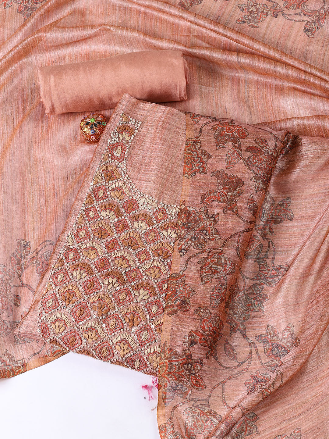Kantha Work Chanderi Unstitched Suit With Dupatta