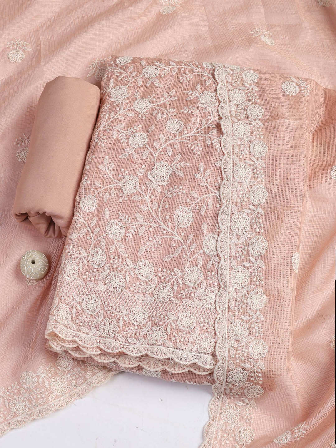 Embroidered Cotton Blend Unstitched Suit Piece With Dupatta