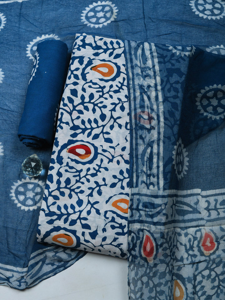 Printed Chanderi Unstitched Suit With Pant &amp; Dupatta