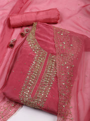 Neck Embroidered Organza Unstitched Suit With Dupatta