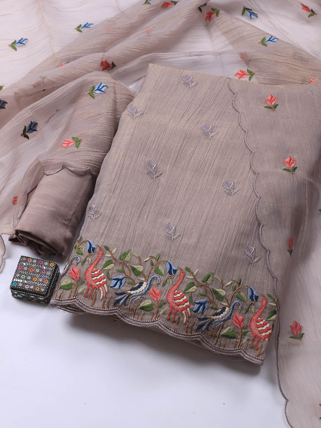Neck Embroidery Tissue Unstitched Suit With Dupatta