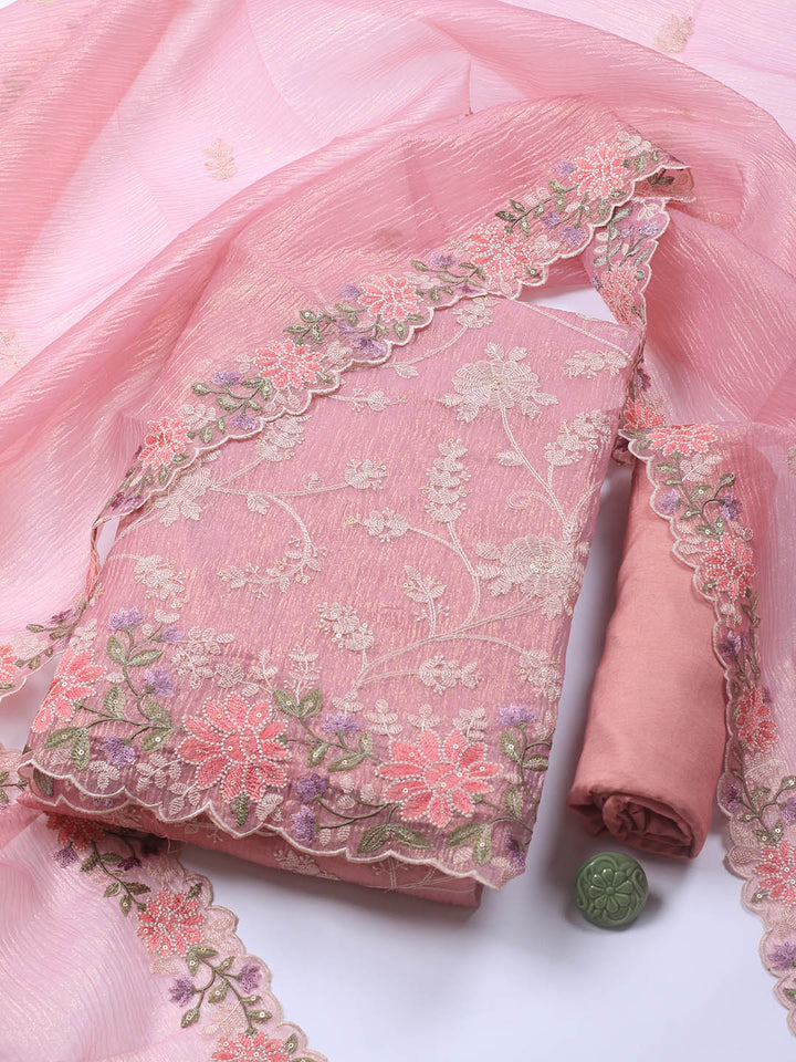 Neck Embroidery Organza Unstitched Suit Piece With Dupatta