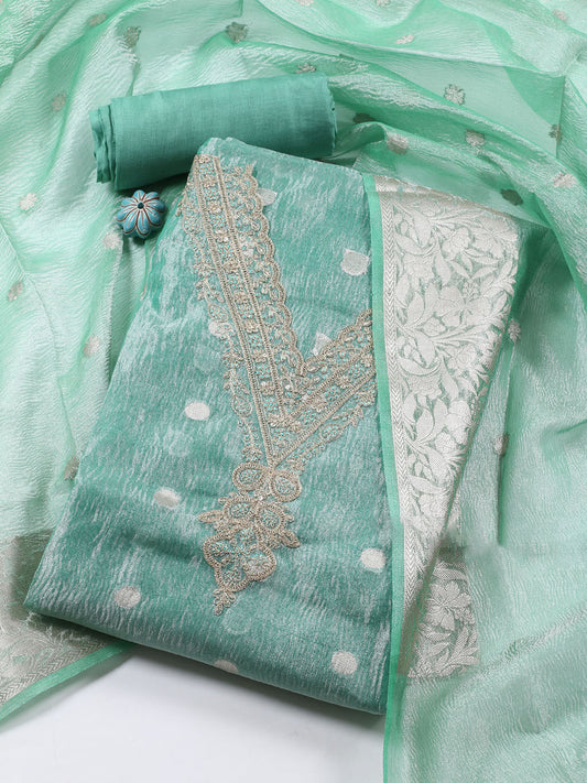 Neck Embroidered Tissue Unstitched Suit Piece With Dupatta