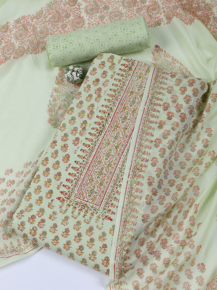 Neck Work Cotton Blend Unstitched Suit With Dupatta