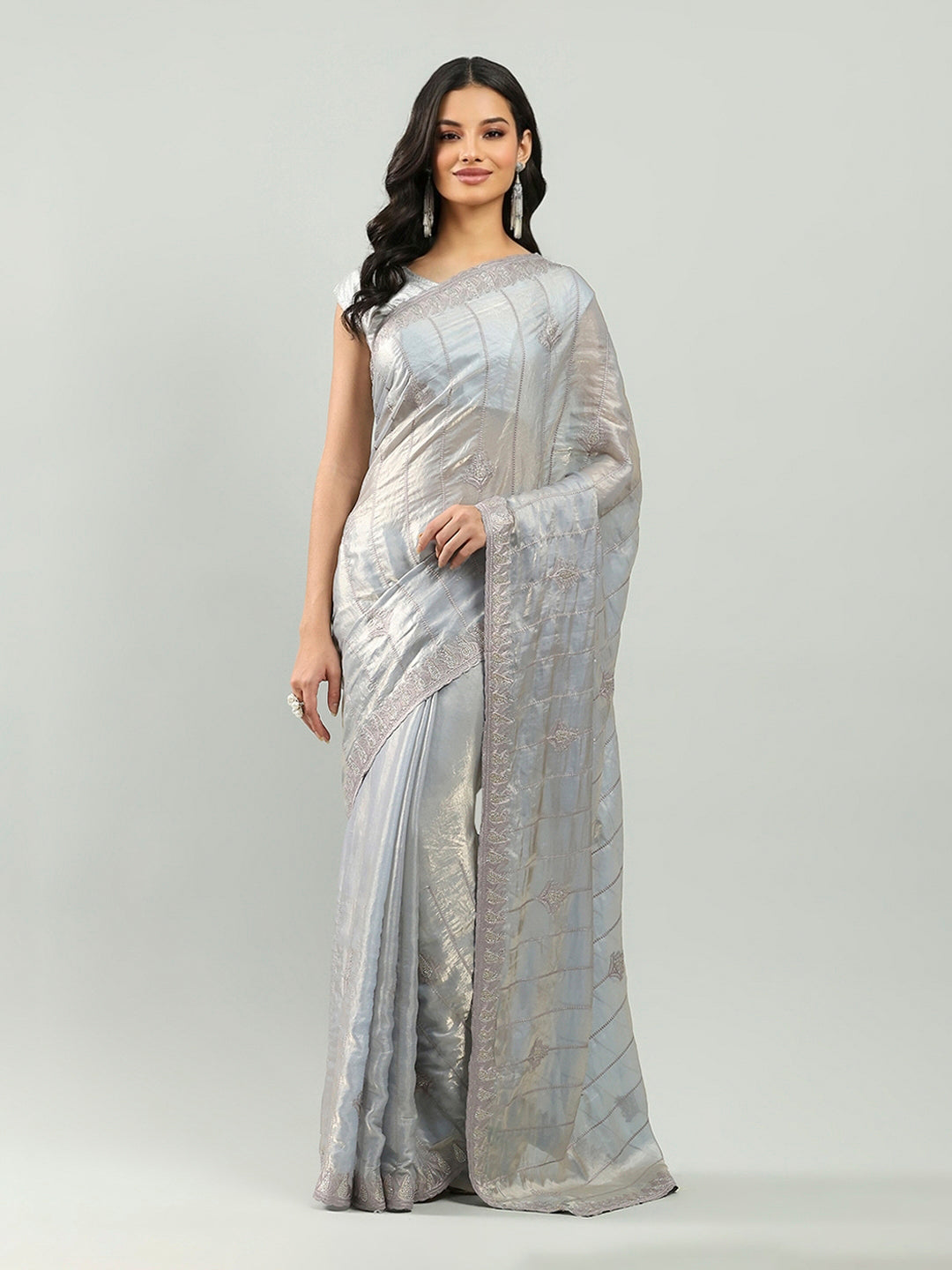 Zari Border Booti Organza Saree
