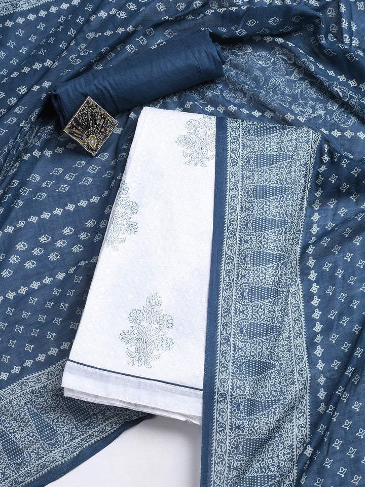 Printed Cotton Blend Unstitched Suit With Dupatta