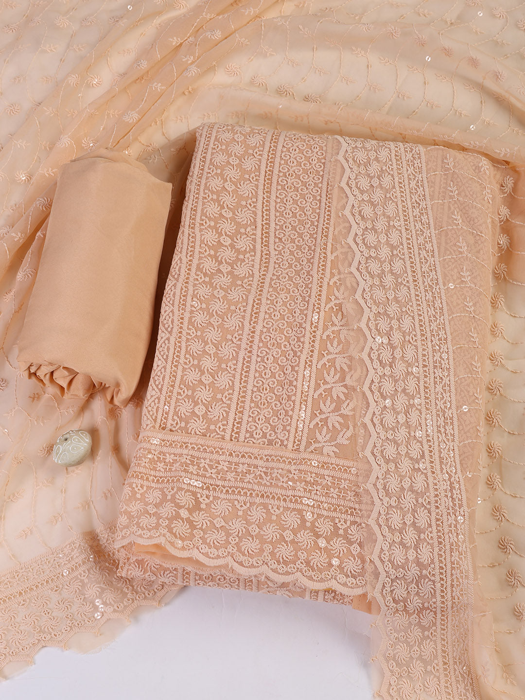 Chiken Work Georgette Unstitched Suit With Dupatta