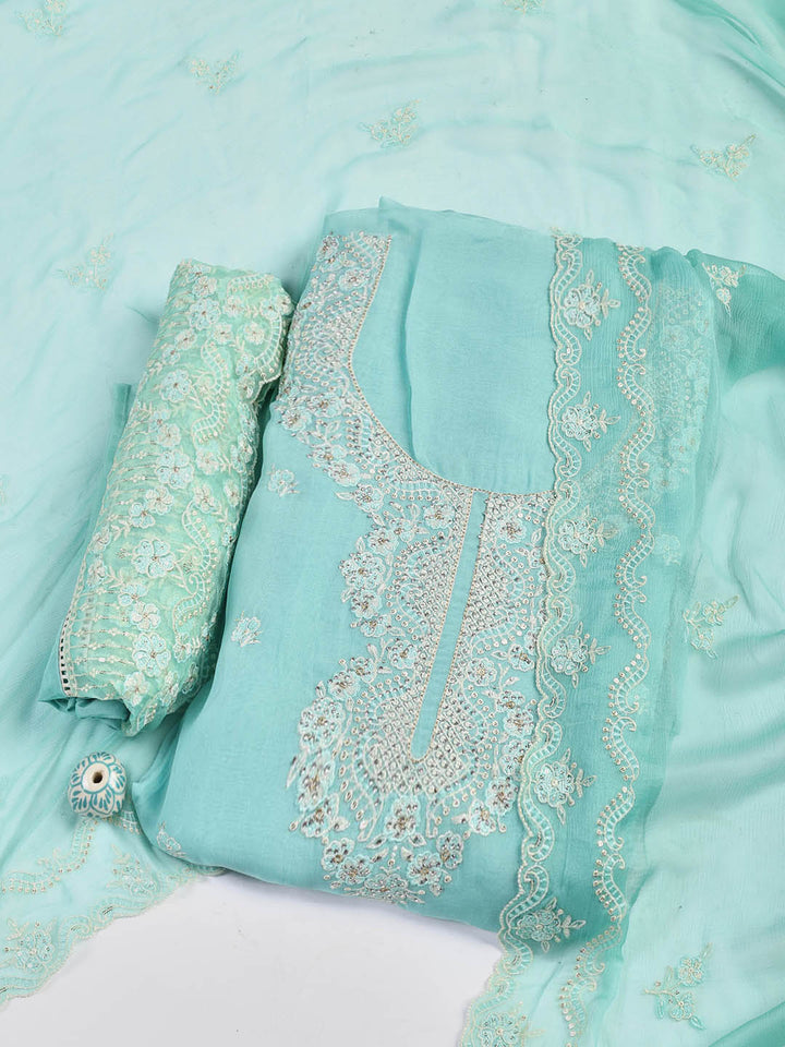 Embroidered Chanderi Unstitched Suit Piece With Dupatta