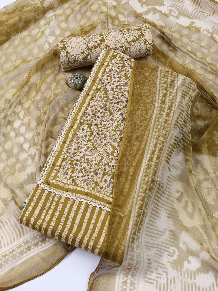 Neck Embroidery Cotton Unstitched Suit Dupatta