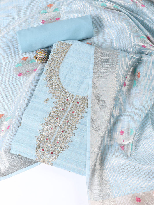 Neck Embroidered Tissue Unstitched Suit Piece With Dupatta