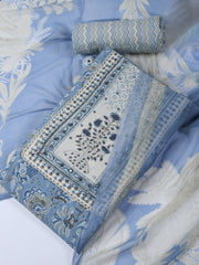 Neck Work Cotton Blend Unstitched Suit With Dupatta