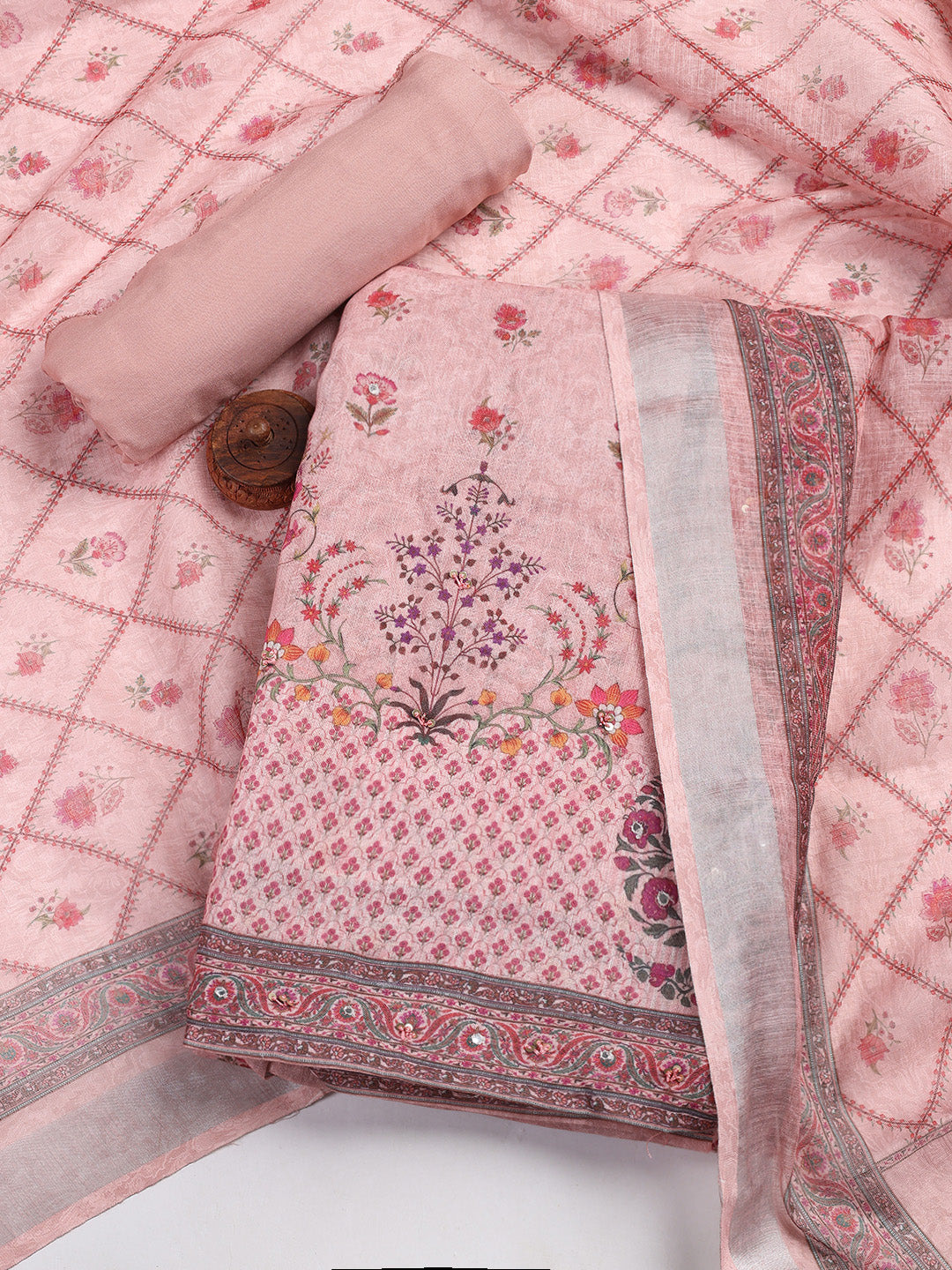 Printed Linen Unstitched Suit With Dupatta