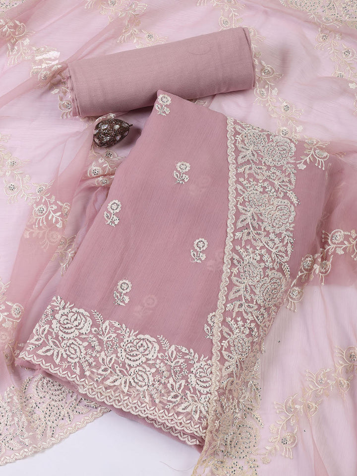 Embroidered Organza Unstitched Suit With Dupatta