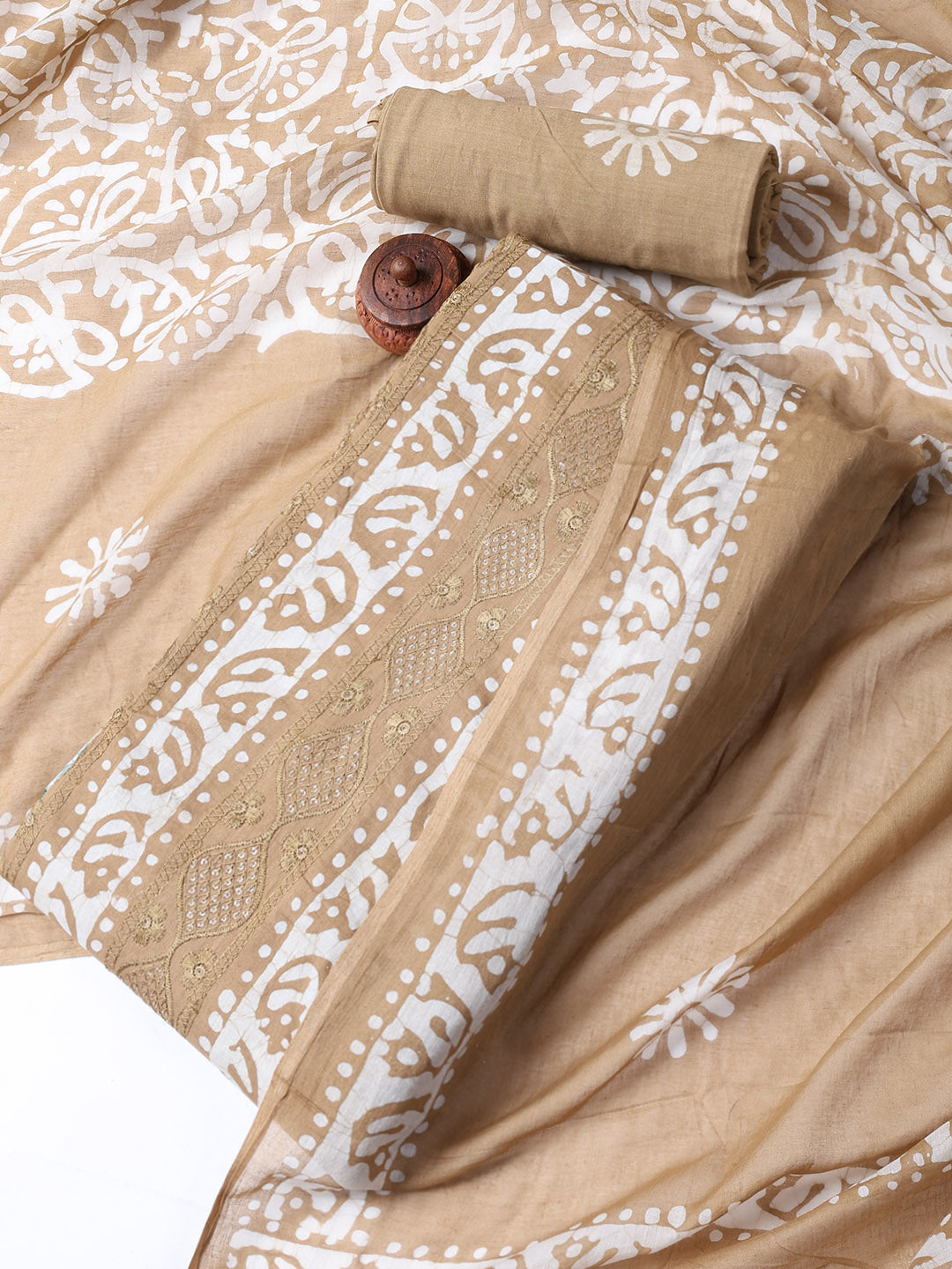 Printed Cotton Blend Unstitched Suit With Dupatta