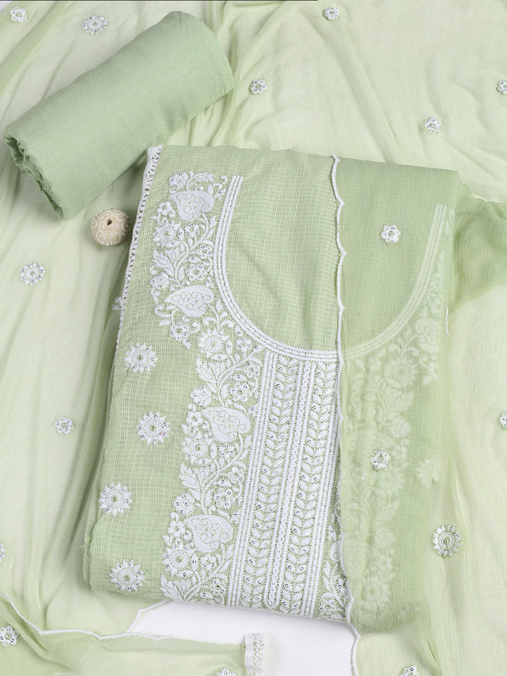 Embroidered Cotton Blend Unstitched Suit Piece With Dupatta