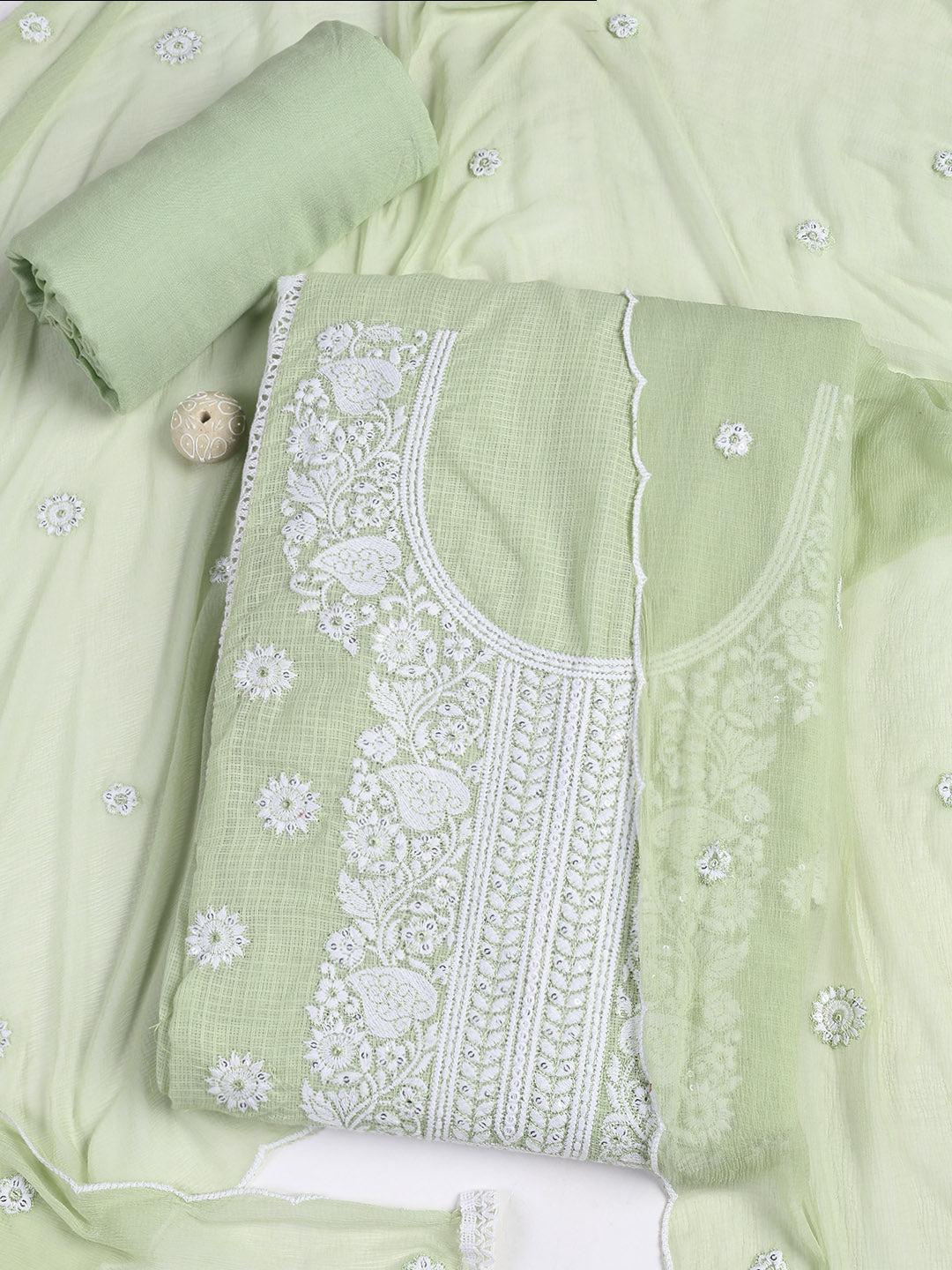 Embroidered Cotton Blend Unstitched Suit Piece With Dupatta