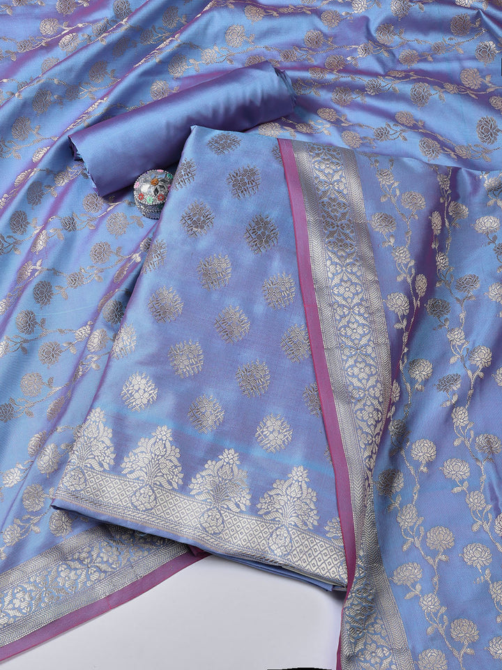 Floral Woven Booti Chanderi Unstitched Suit With Dupatta