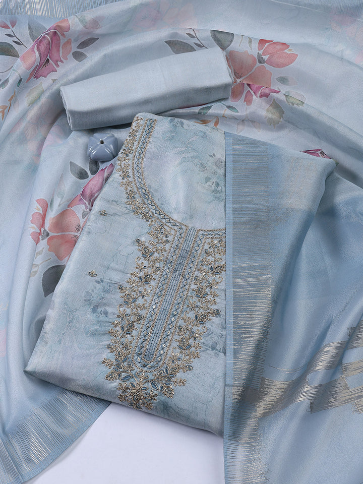 Neck Embroidery Tissue Unstitched Suit With Dupatta