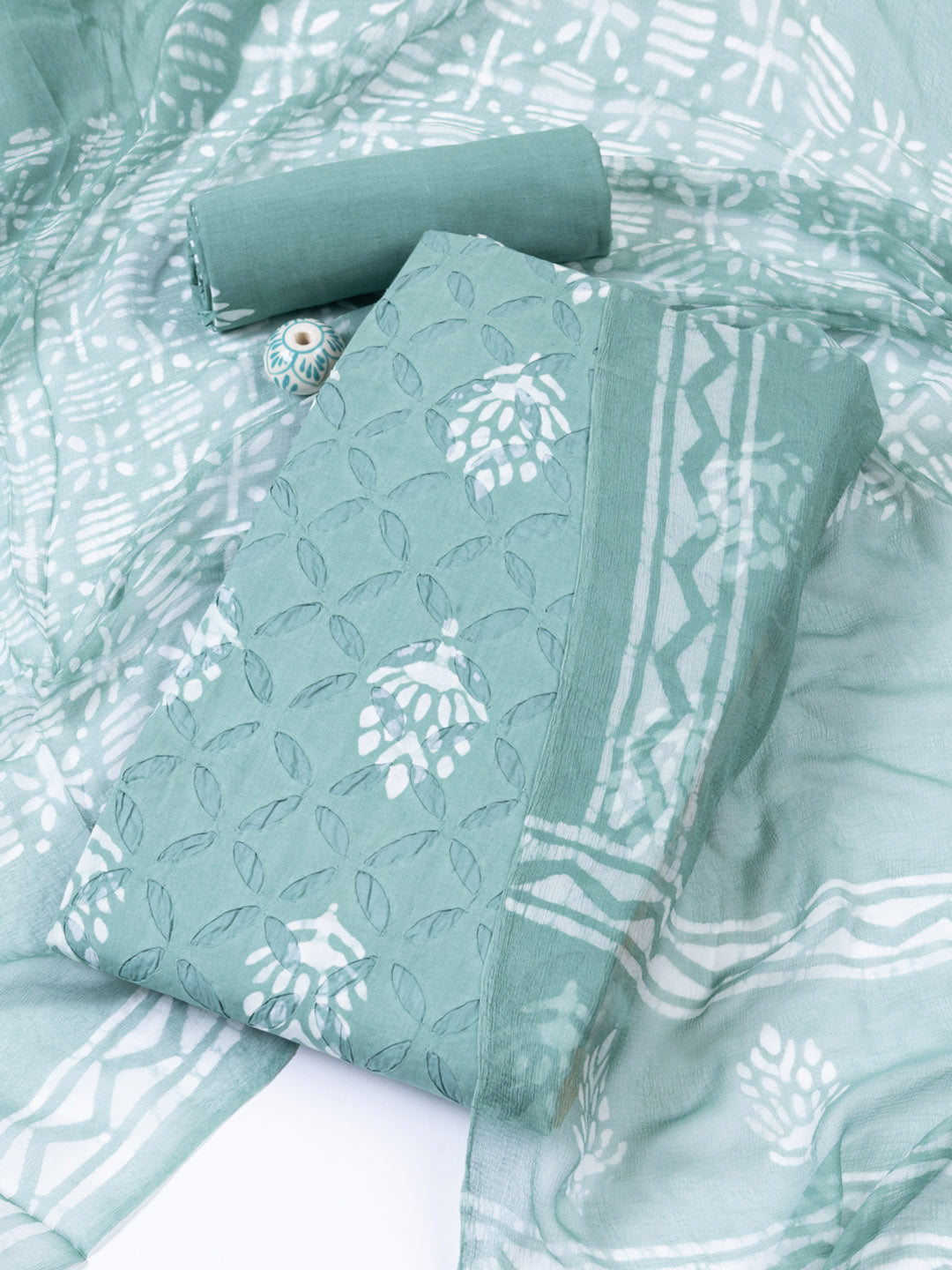 Printed Chanderi Unstitched Suit Piece With Dupatta