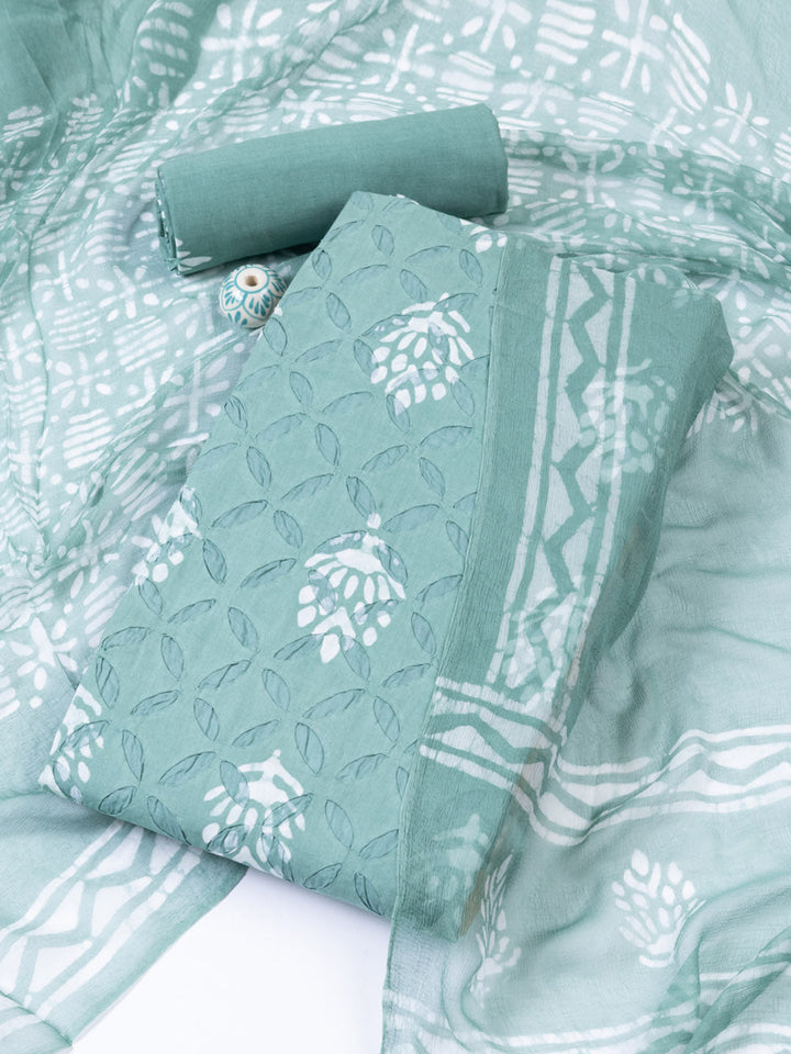 Printed Chanderi Unstitched Suit Piece With Dupatta