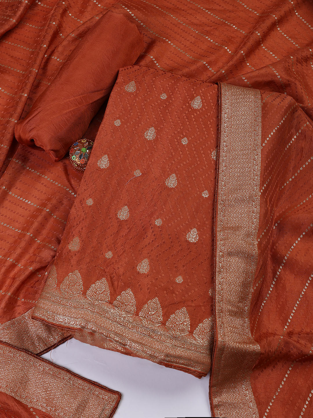 Woven Border Chanderi Unstitched Suit With Dupatta