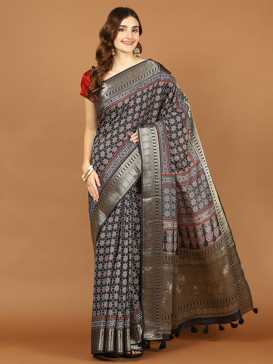 Abstract Print Art Silk Handloom Saree