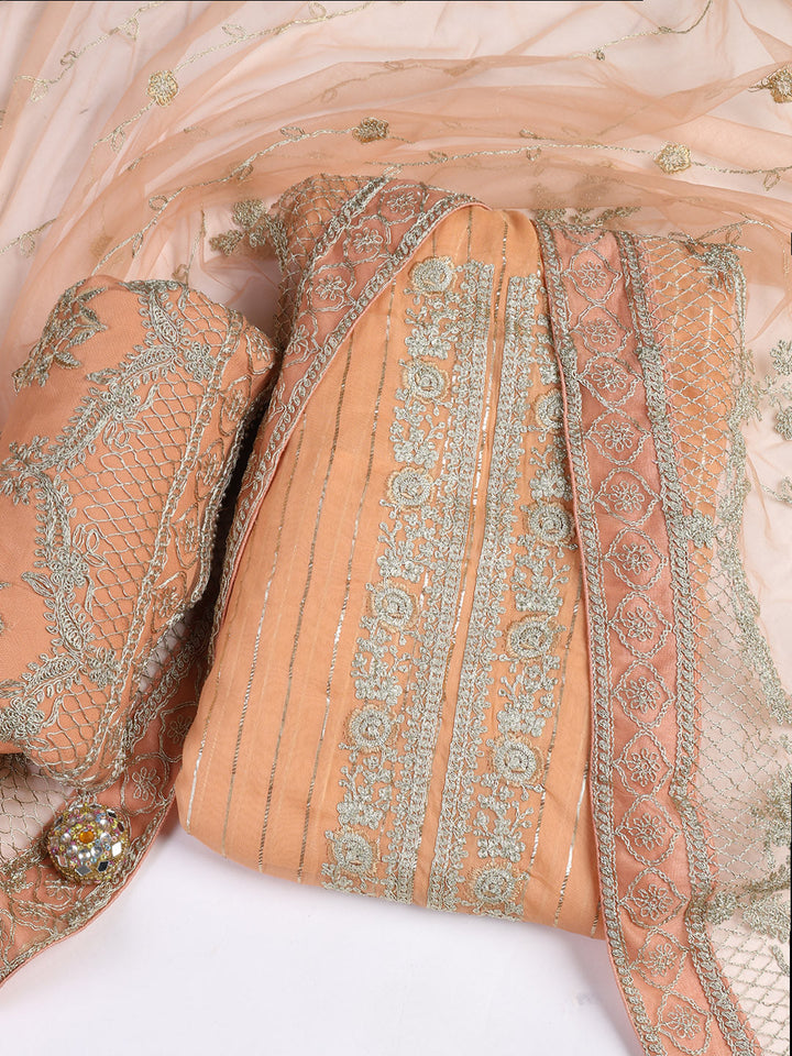 Embroidered Georgette Unstitched Suit Piece With Dupatta