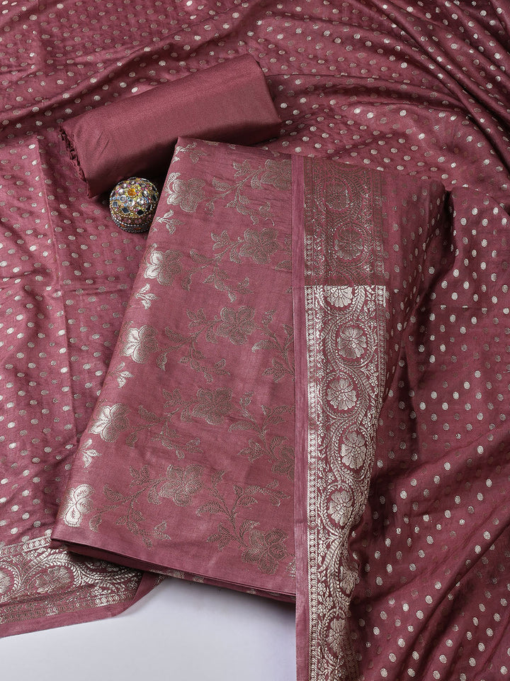 Floral Woven Chanderi Unstitched Suit With Dupatta
