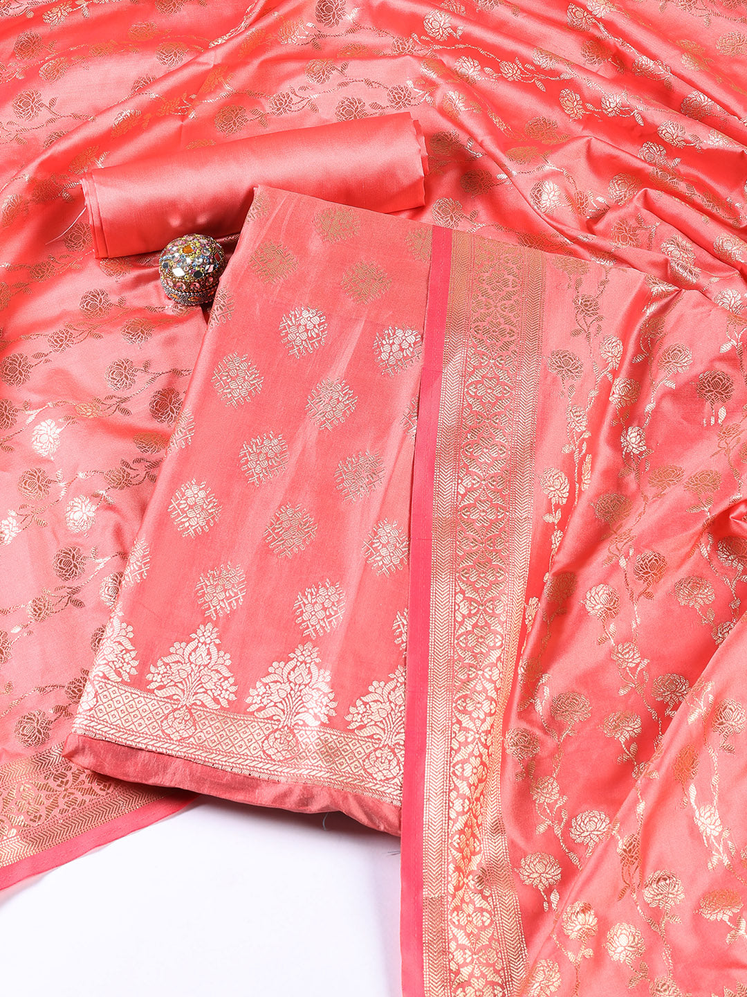 Woven Chanderi Unstitched Suit Piece With Dupatta