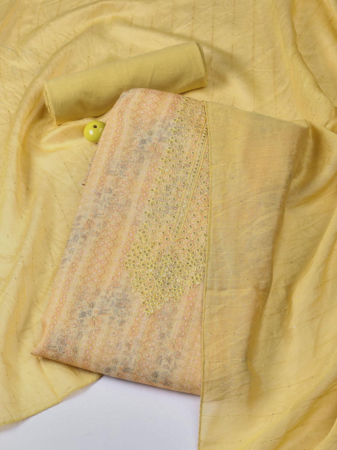 Neck Embroidery Linen Unstitched Suit With Dupatta