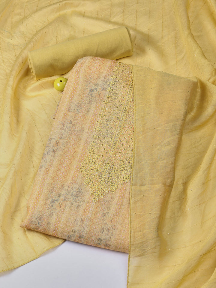 Neck Embroidery Linen Unstitched Suit With Dupatta