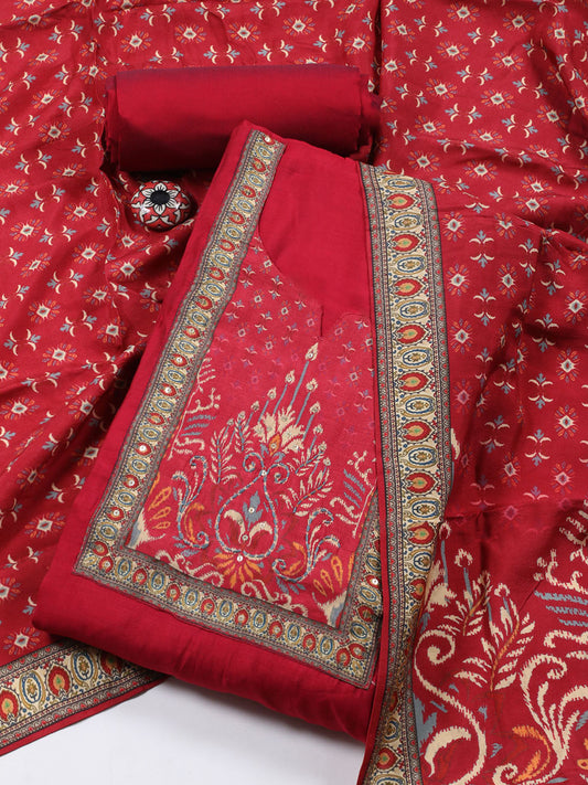 Printed Chanderi Unstitched Suit Piece With Dupatta